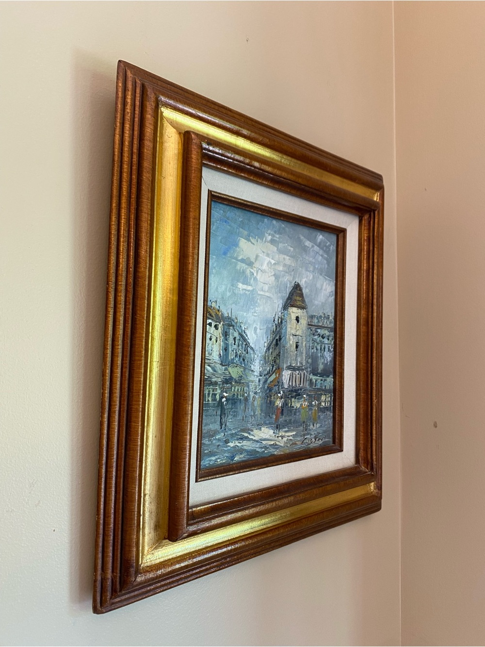 Framed Vintage Street Scene Oil Painting - Gold & Brown Frame - Picture 2 of 4